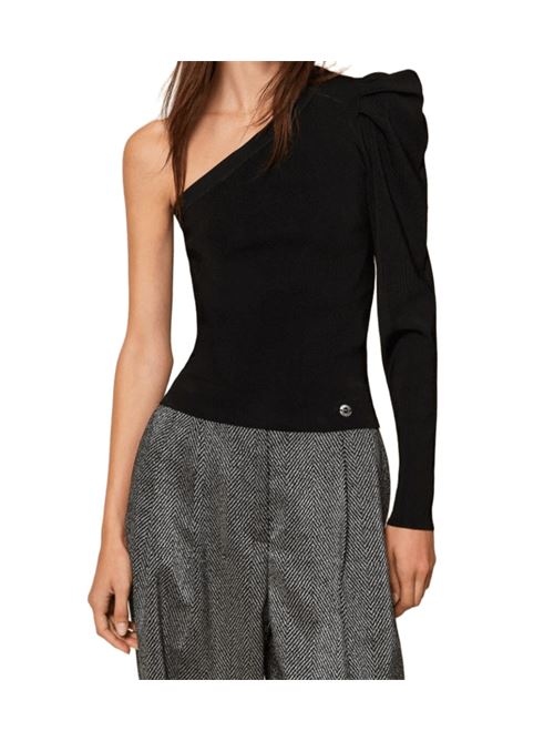 Maglia da donna in maglia, monospalla, drappeggio, colore nero. TWINSET | 252AT301100006